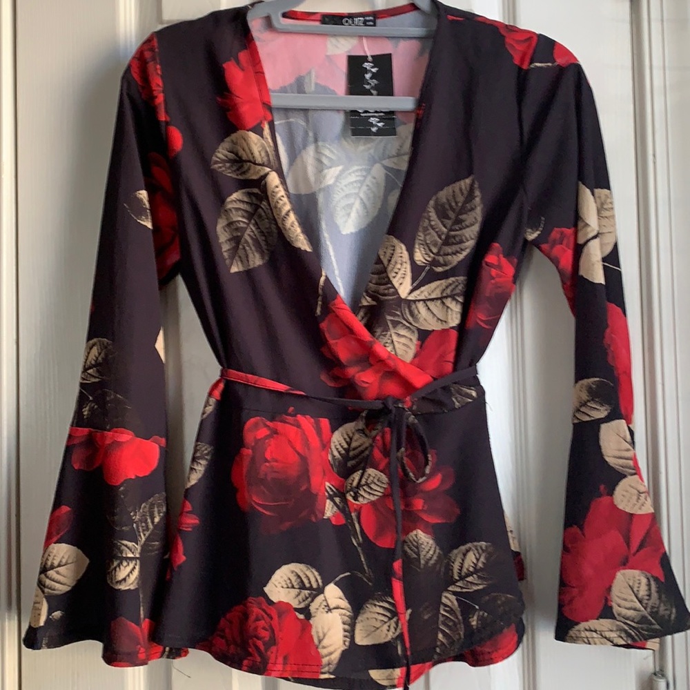 NWT Quiz Blouse Red and Black Size 6